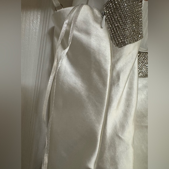 Klesis White Satin Mini Dress – Rhinestone Detail – Size M - Picture 8 of 14